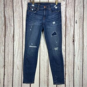 J Crew Jeans Womens 27 Blue Toothpick Distressed Skinny Ankle Stretch Mid